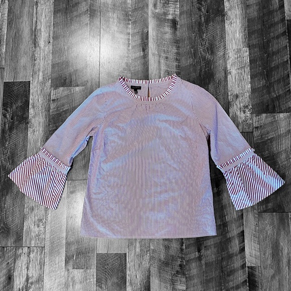 TALBOTS Mixed Striped Flounce Sleeve Ruffle Top - Picture 3 of 10